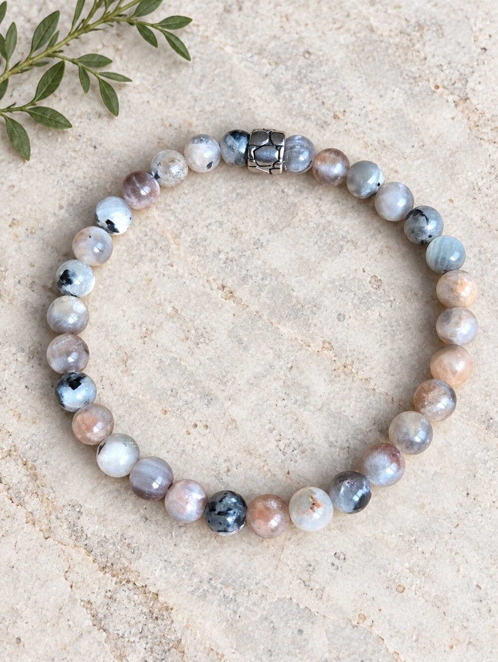 Sunstone / Moonstone Beaded Stretch Bracelet | Handmade